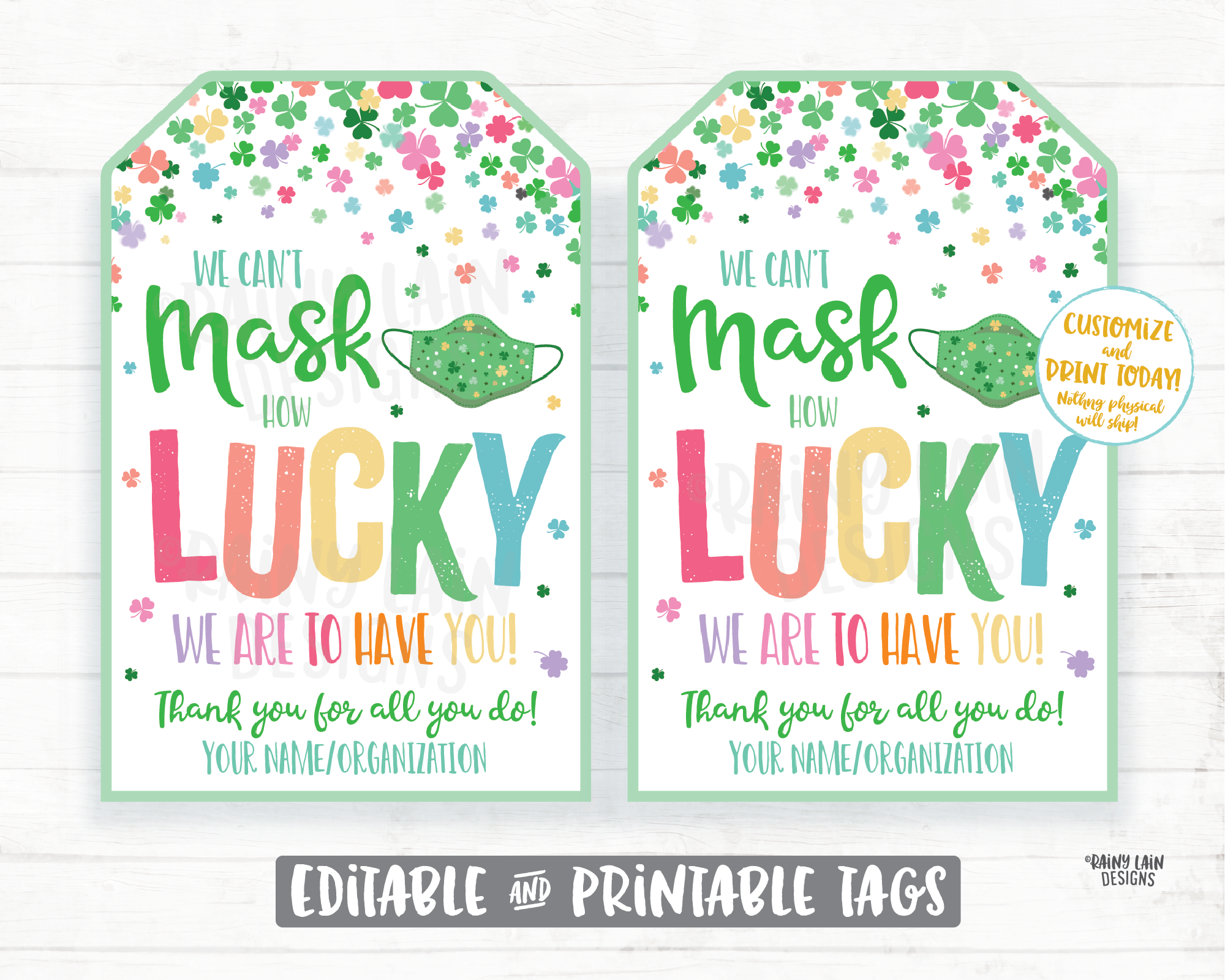 Can't Mask How Lucky We Are to Have You Face Mask Gift Tag St. Patrick's Day Employee Appreciation Company Essential Staff Teacher Mask Tag