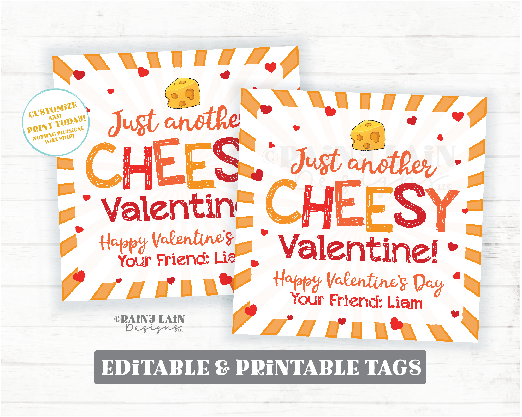 Just another Cheesy Valentine Tag Goldfish Cheese Crackers Cheez Valentine's Day Preschool Printable Kids Classroom Non-Candy Valentine