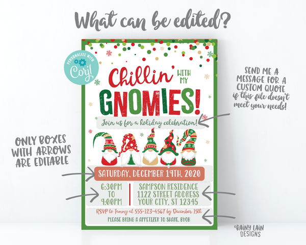 Chillin with my Gnomies Invite Gnome Christmas Party Invitation Gnomes Holiday Party Invite Holiday Celebration Christmas Gnomes Gnome Party