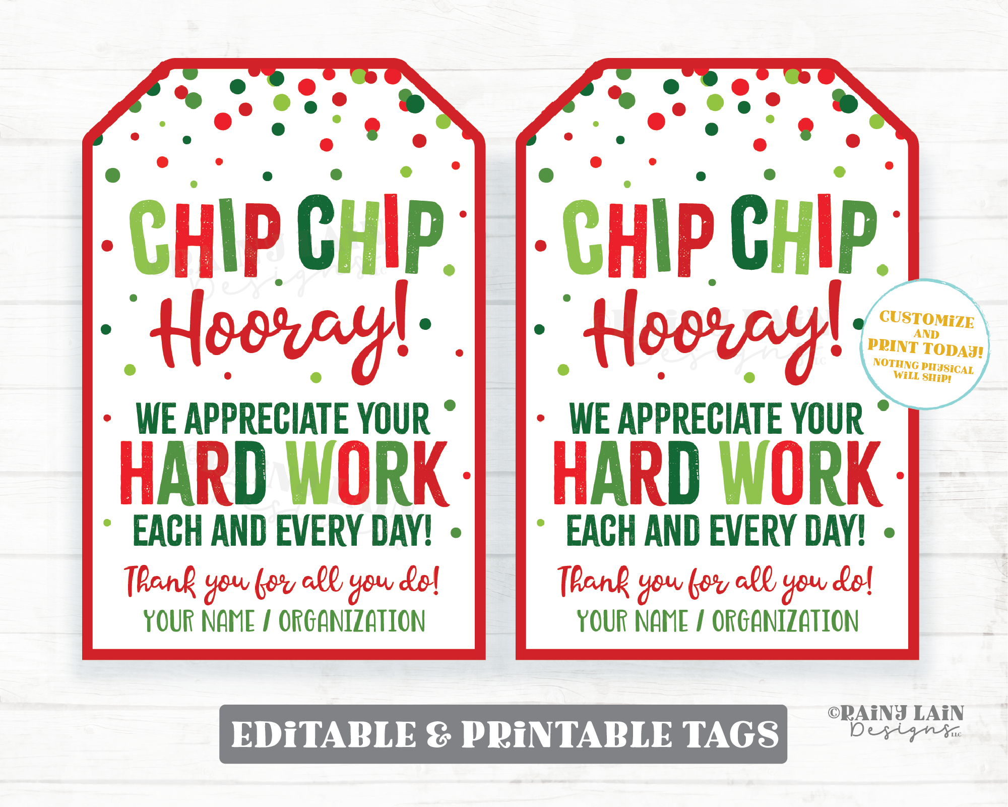 Chip Chip Hooray Tag Christmas Gift Tag Chip Bags Chocolate Chip Cookie Tag Holiday Thank you Staff Appreciation Hard Work Teacher PTO