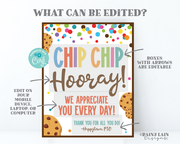 Chip Chip Hooray We Appreciate You Every Day Sign Teacher Appreciation Staff Room Cookies Sign Employee Company PTO PTA School Lounge
