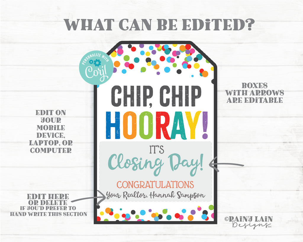 Chip Chip Hooray It's Closing Day Tags Realtor Client Gift Chocolate C ...