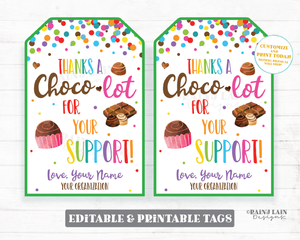 Thanks a Choco-lot for Your support Tags Chocolate Fundraiser Thank You Nuts and Candy Fundraiser Editable Fundraising Gift Tag Printable