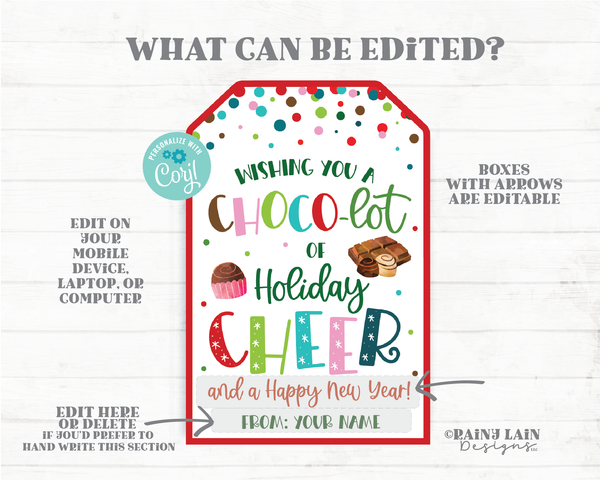 Holiday Chocolate Gift Tag Christmas Choco-lot of Holiday Cheer Employee Staff Student Classroom Preschool Teacher Favor Tag PTO Gift Tag