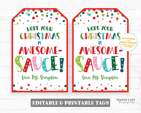 Christmas is Awesome Sauce Tag Holiday Applesauce Pouch Gift Tag From Teacher to Student Classroom Preschool Kids Printable Winter Favor Tag