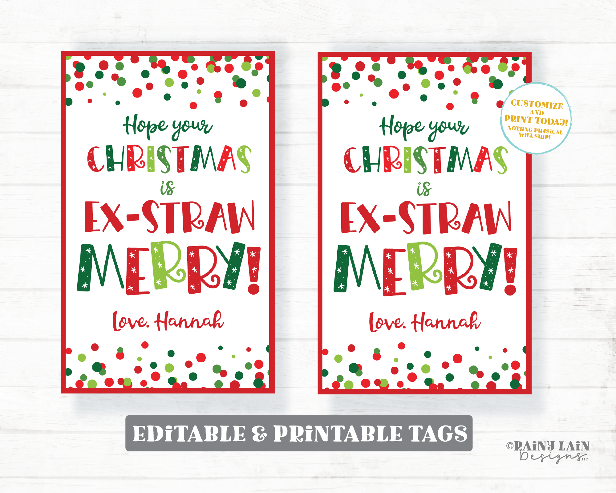 Crazy Straw Christmas Printable, Holiday Gift, Gift Tag, Party