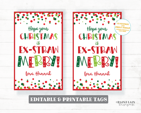 Hope your Christmas is Ex-Straw Merry Straw Tag, Holiday Straw Party Favor Silly Christmas Favor Tags Crazy Holiday Straw Tags, Straw Tag