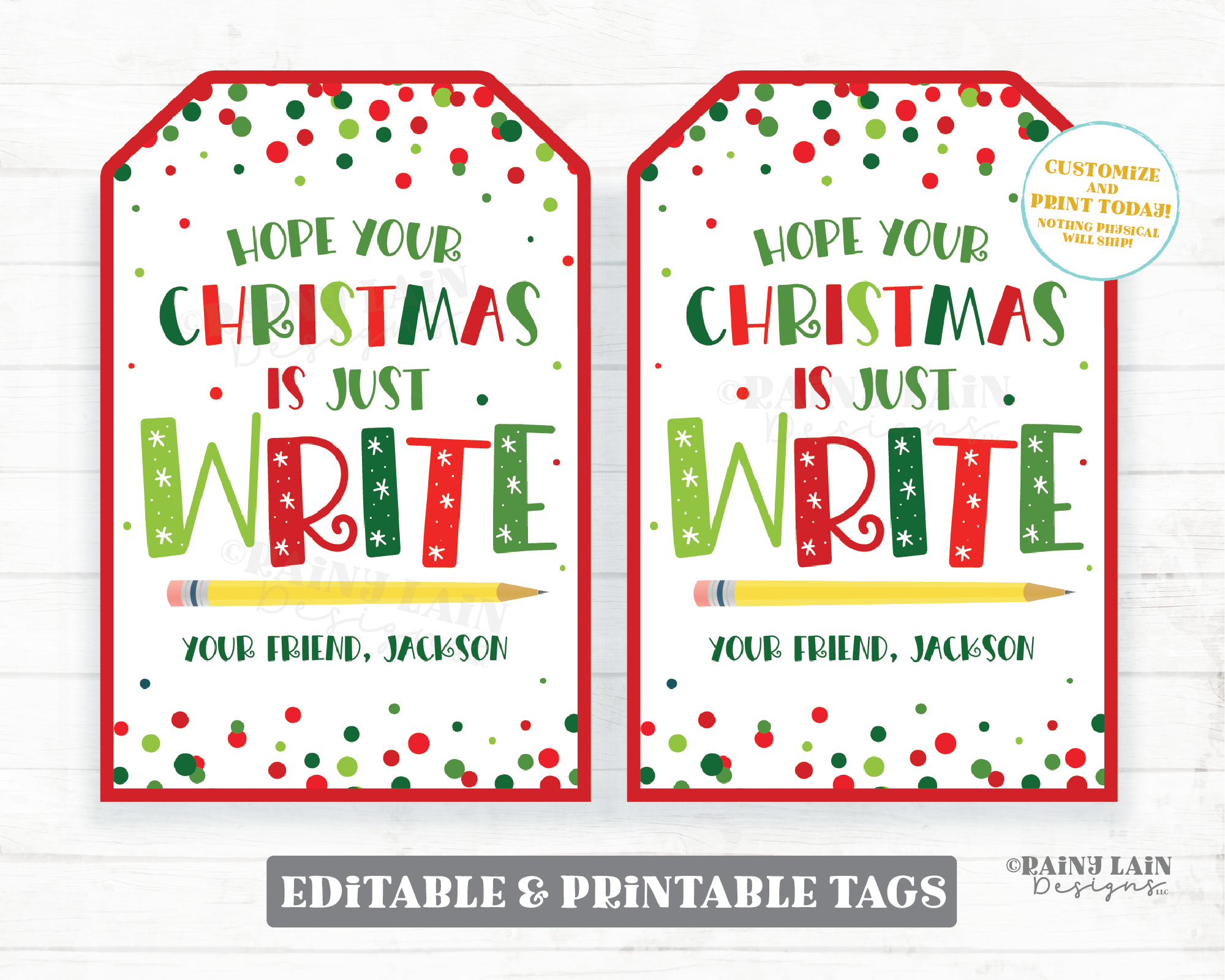 Christmas Pencil Gift Tag Just Write Holiday Pencil Tags Student