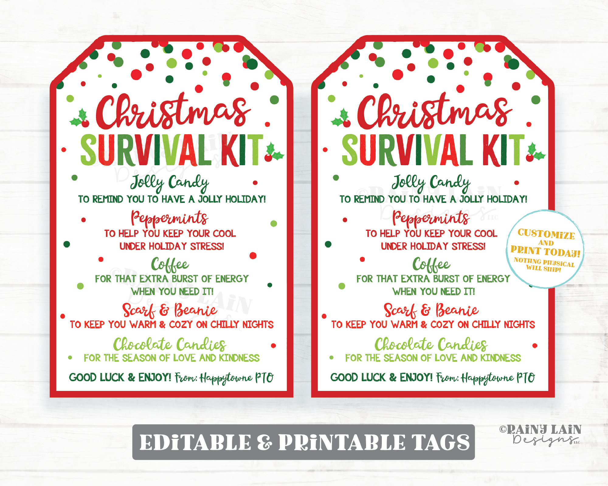 Christmas Survival Kit Tag Treat Thank you Holiday Appreciation Gift Favor Employee Company Staff Teacher Sweets PTO