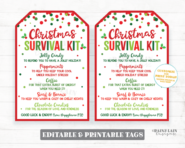 Christmas Survival Kit Tag Treat Thank you Holiday Appreciation Gift Favor Employee Company Staff Teacher Sweets PTO