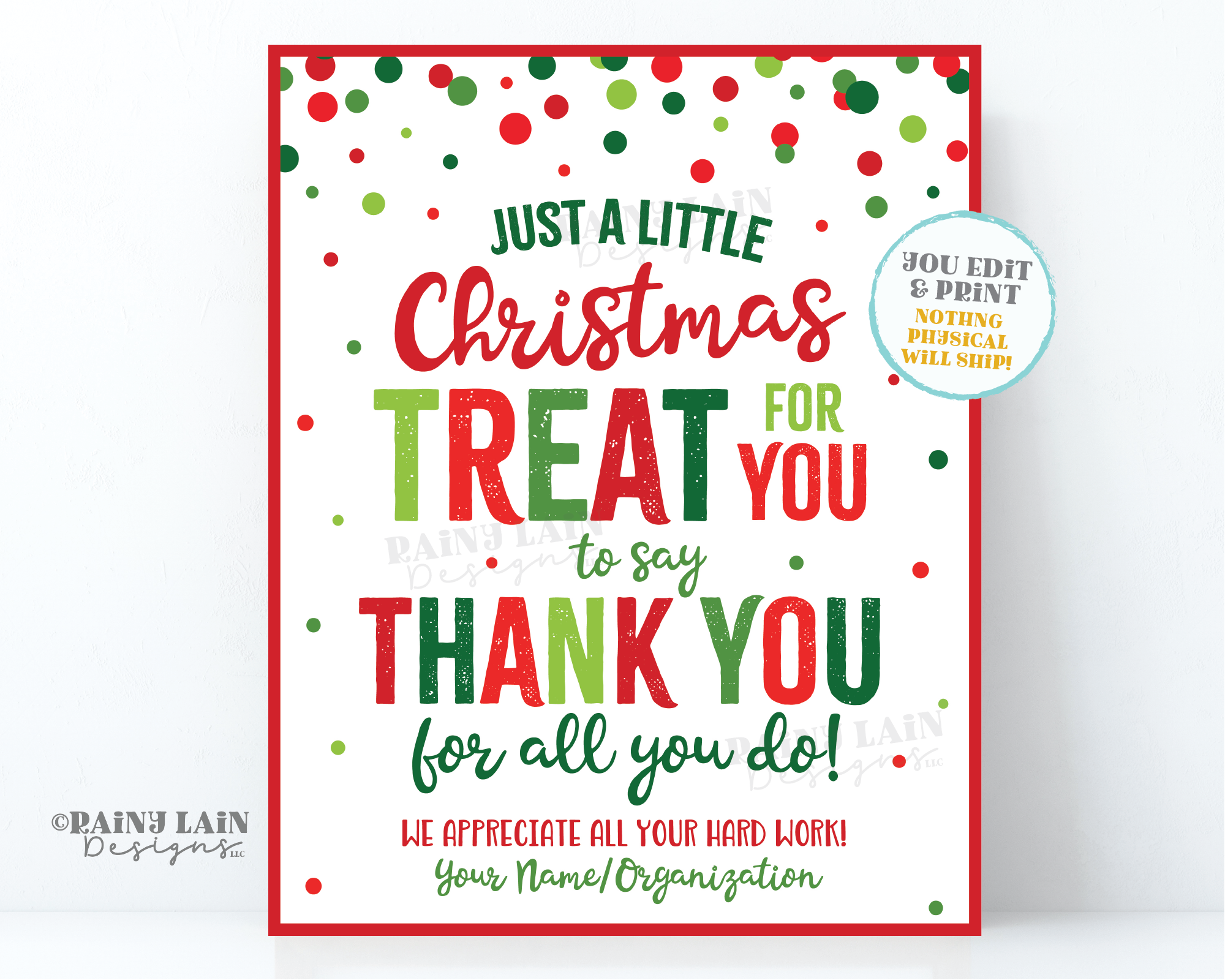 Christmas Treat Thank you Sign Holiday Appreciation Sign Employee Company Essential Staff Teacher Thank you Sweets Lounge Room Treats Sign
