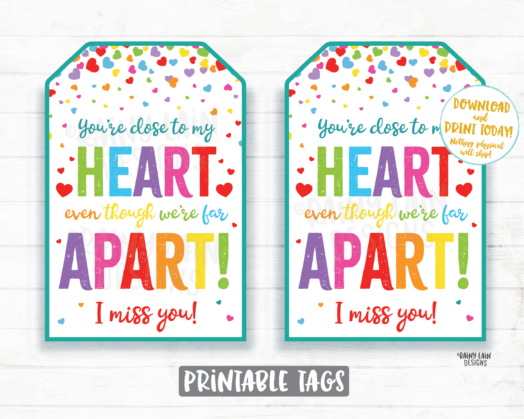 You're close to my heart even though we're far apart gift tag Printable Miss you gift tag Valentine Grandparent Long Distance Quarantine