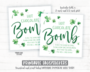 Patrick's Day Hot Chocolate Bomb Tag St Pattys Cocoa Bomb Shamrocks Printable Bakery Cookie Tag Instant Download Lucky Bomb You're the bomb