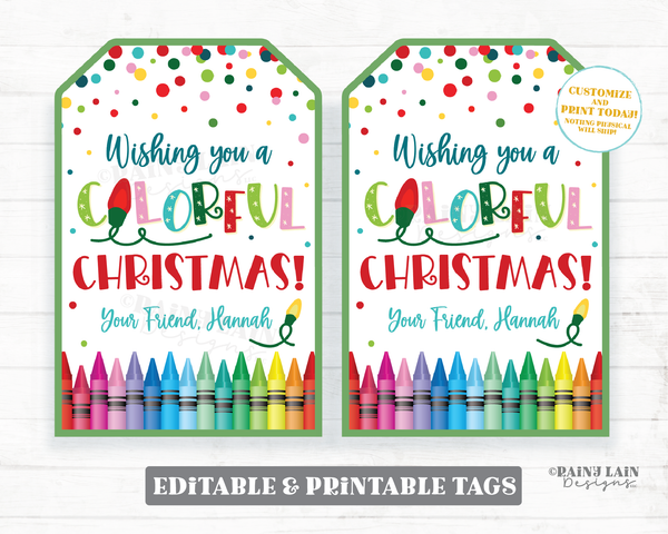 Wishing You a Colorful Christmas Tag Holiday Crayon Gift Coloring Book Preschool To Student from Teacher Classroom Printable