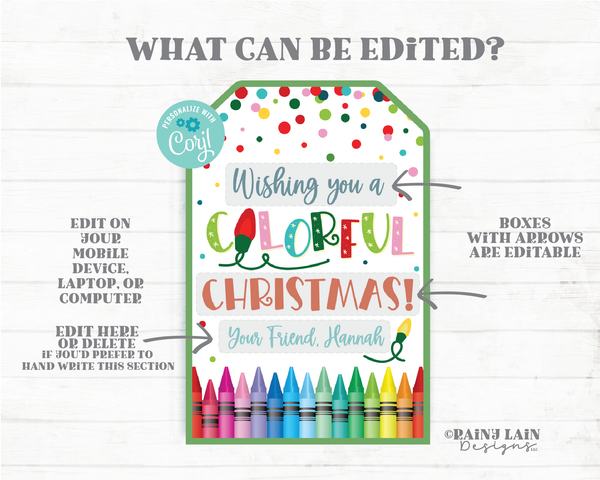 Wishing You a Colorful Christmas Tag Holiday Crayon Gift Coloring Book Preschool To Student from Teacher Classroom Printable
