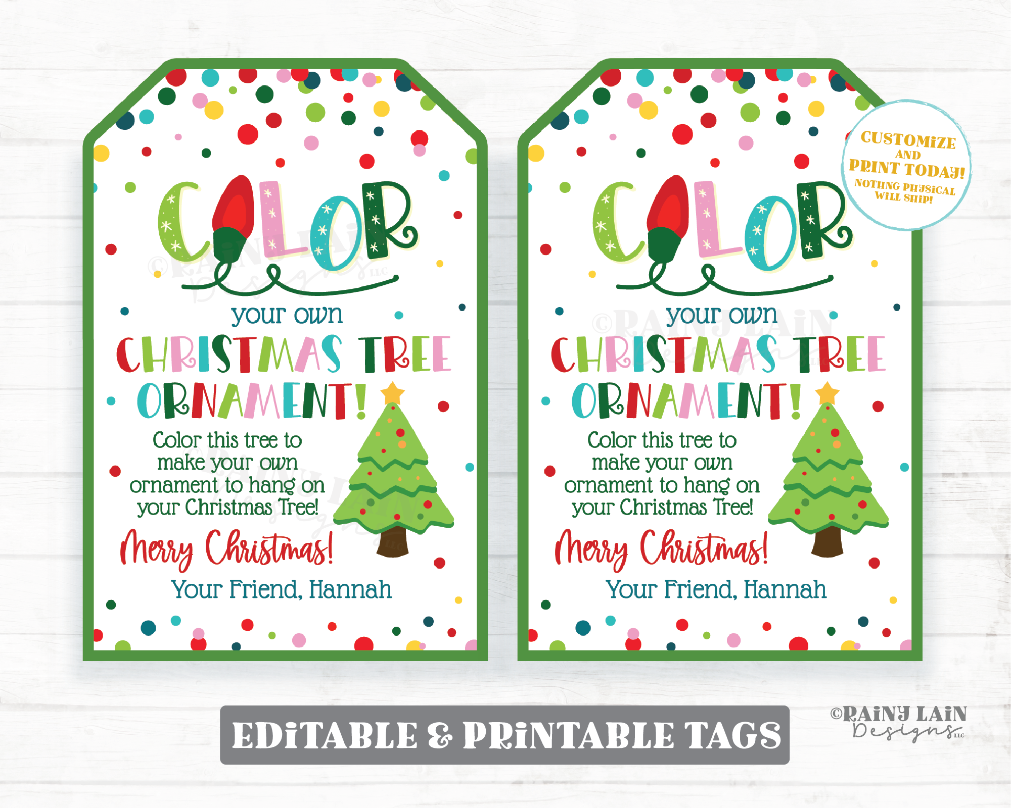 Color Your Own Christmas Tree Ornament Tag Make Create Wood Ornament Gift Markers Holiday Kids Craft Teacher to Student Classroom Preschool
