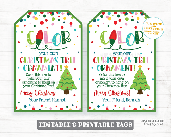 Color Your Own Christmas Tree Ornament Tag Make Create Wood Ornament Gift Markers Holiday Kids Craft Teacher to Student Classroom Preschool