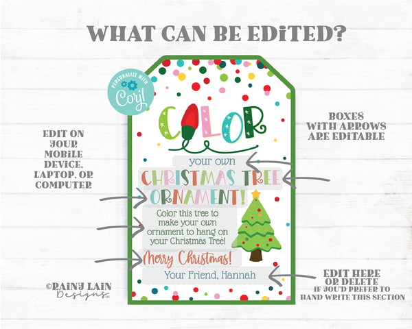Color Your Own Christmas Tree Ornament Tag Make Create Wood Ornament Gift Markers Holiday Kids Craft Teacher to Student Classroom Preschool
