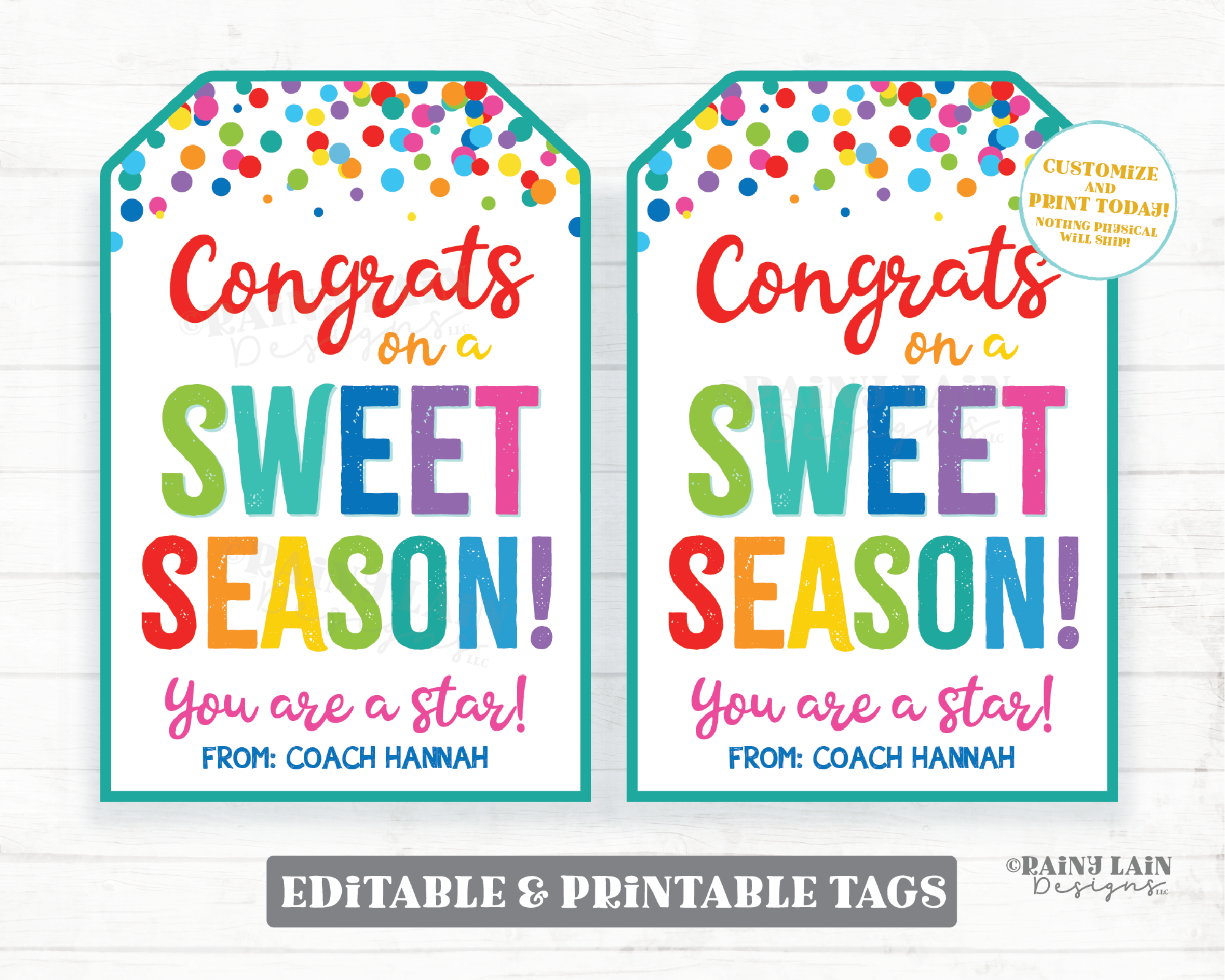 Congrats on a Sweet Season Tag From Coach to Player Athlete End of Season Gift Congratulations Sports Team Basketball Baseball Soccer Swim