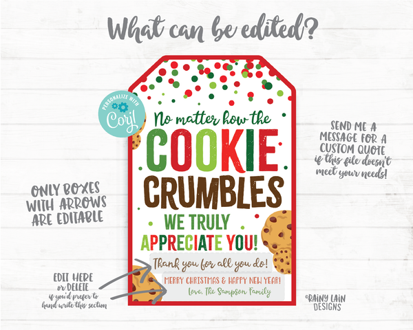 No Matter How the Cookie Crumbles Tag Christmas Cookie Gift Tag Employee Appreciation Essential Frontline Staff Corporate Teacher Thank you
