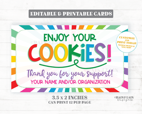 Editable Cookie Thank You Card Cookies Thank You Note Business Card Booth Printable Sales Bake Sale Bakery Cookie Tag Cookie Card