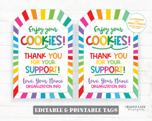 Cookie Thank You Tag Editable Cookies Fundraiser Tag Cookie Booth Printable Cookie Sales Thank You Bakery Gift Party Favor Rainbow Starburst