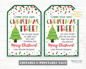 Create Your Own Christmas Tree Tag Make a Play dough Tree Gift Doh Holiday Kids Craft Favor Teacher to Student Classroom Preschool