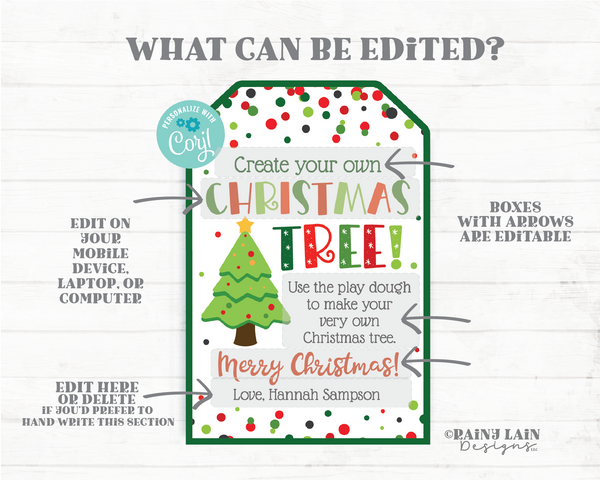 Create Your Own Christmas Tree Tag Make a Play dough Tree Gift Doh Holiday Kids Craft Favor Teacher to Student Classroom Preschool