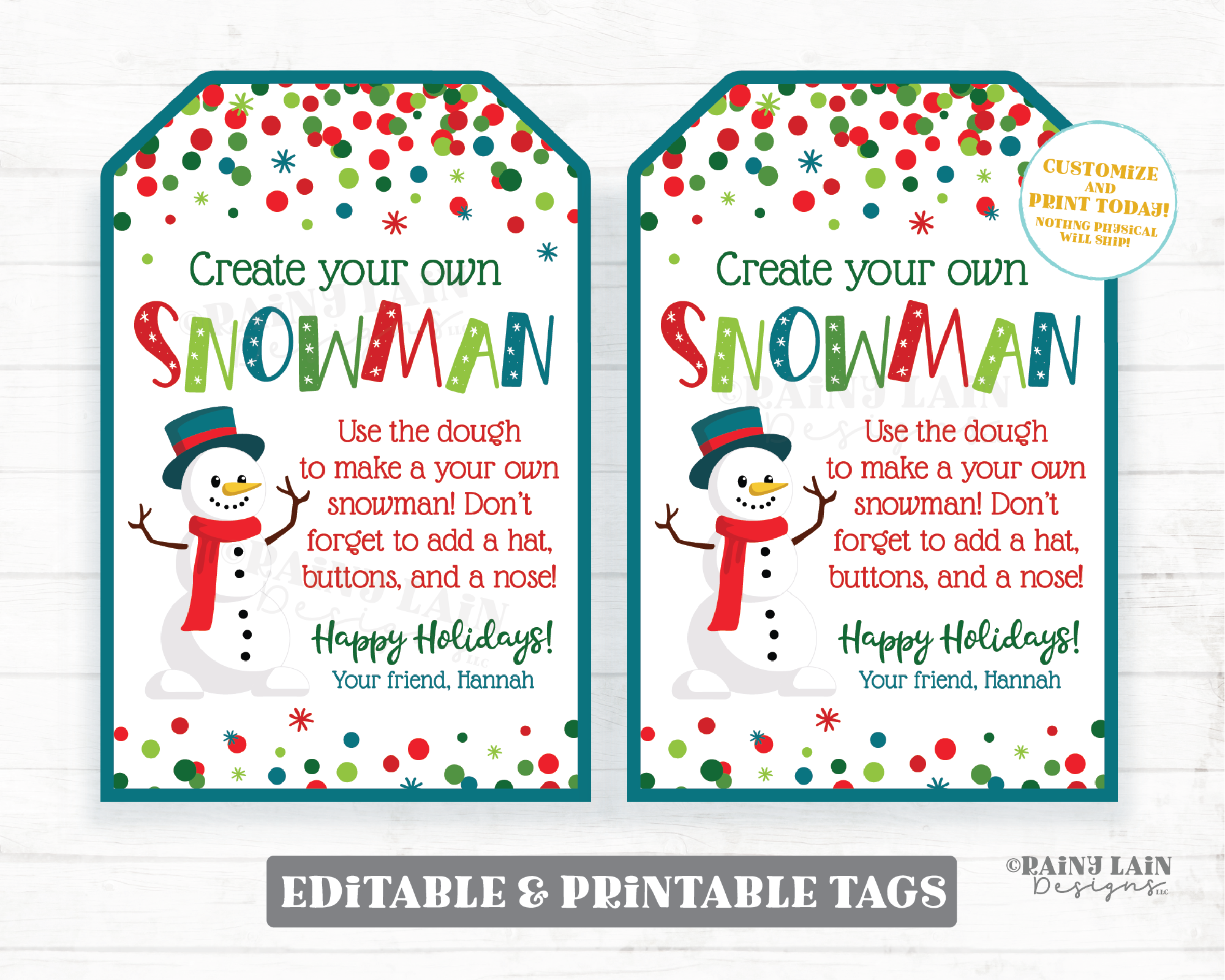 Create Your Own Snowman Tag Make a Play dough Gift Doh Holiday Kids Craft Favor Teacher to Student Classroom Preschool Make Winter Break