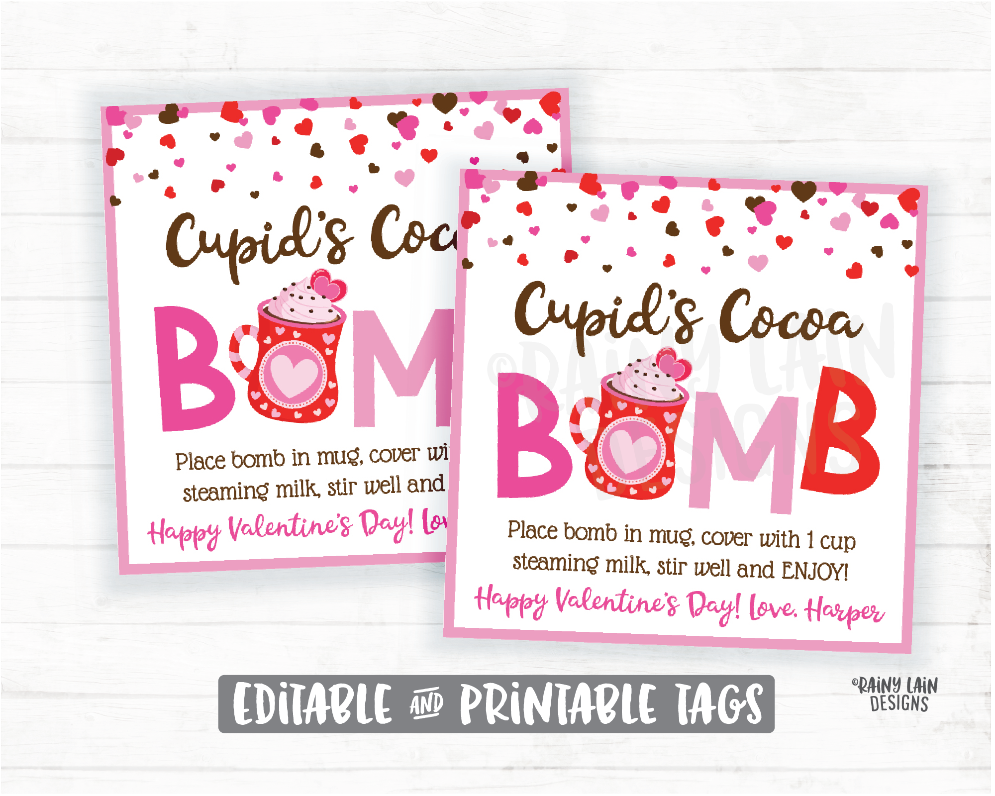 Valentine's Day Hot Chocolate Bomb Tags, Cupid's Cocoa Bomb Tag, Editable Cocoa Bomb Tags, You're the Bomb, Hot Cocoa Preschool Valentines
