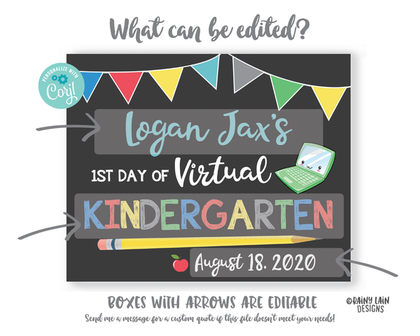 First Day of School Sign Editable Template 1st day of Kindergarten Preschool Pre-K 1st 2nd 3rd 4th 5th Back to School Chalkboard Photo Prop