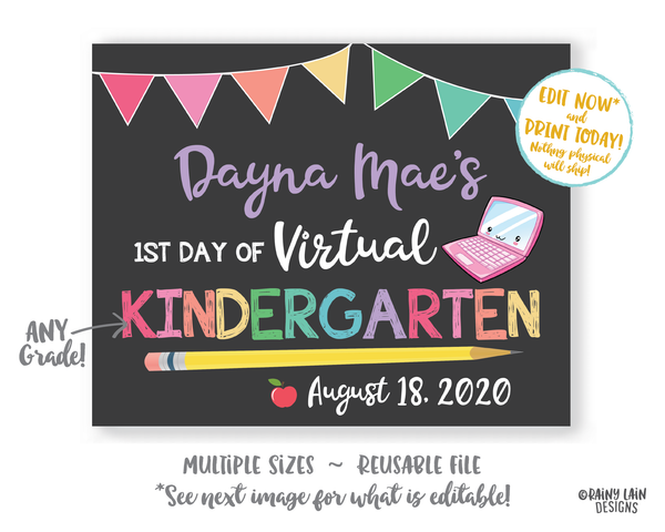First Day of School Sign Template Editable 1st day of Kindergarten Preschool Pre-K 1st 2nd 3rd 4th 5th Back to School Chalkboard Photo Prop