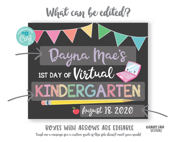 First Day of School Sign Template Editable 1st day of Kindergarten Preschool Pre-K 1st 2nd 3rd 4th 5th Back to School Chalkboard Photo Prop