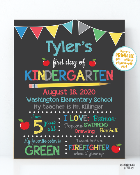 First Day of Kindergarten Chalkboard, 1st day of kindergarten sign, Back to School Chalkboard, 1st day of school Photo Prop, school Keepsake