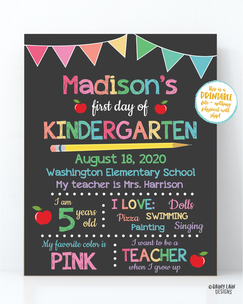First Day of Preschool Sign, First Day of School Chalkboard, Back to School Chalkboard, 1st day of school sign, 1st day of Kindergarten sign