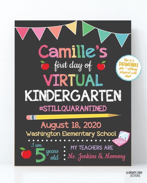 First day of School sign virtual, 1st day of Virtual School Sign Editable First Day of Virtual School Sign Template Distance Learning, e-Learning 1st Grade 2nd, 3rd, 4th, 5th