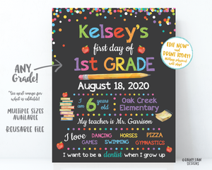 Printable first day of school chalkboard Editable 1st day of school photo prop, Back to School First Day of School Sign Confetti 3rd grade