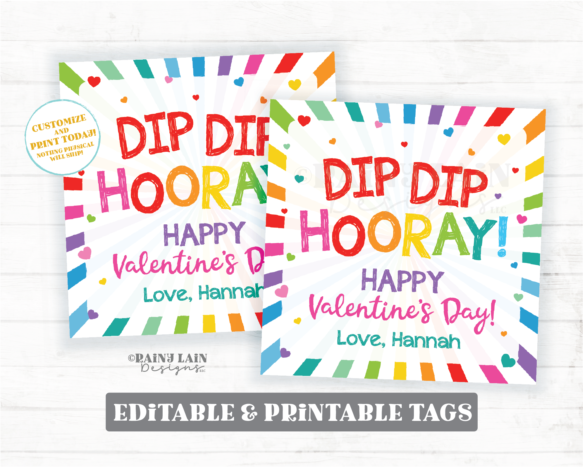 Dip Dip Hooray Tag Happy Valentine's Day Candy Dip Fun Preschool Classroom Printable Kids Candy Valentine Tag Editable Easy Valentine