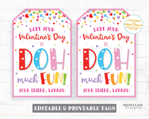 Valentine's Day Doh Much Fun Valentine Tag Play Dough Doh Gift Tag Preschool Editable Classroom Printable Kids Non-Candy Valentine Tags