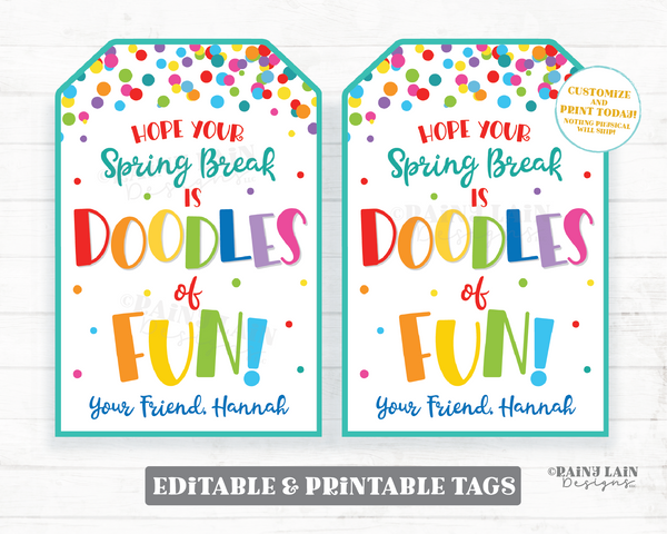 Doodles of Fun Tag Spring Break Sketch Game Drawing Pad Easter Gift Preschool Classroom Printable Kids Non-Candy From Student From Teacher