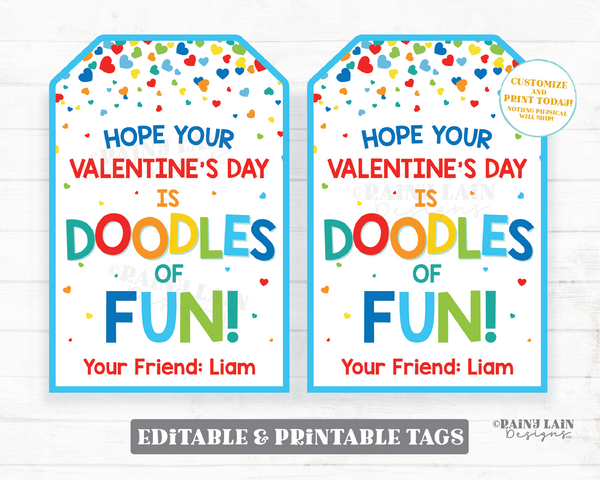 Valentine's Day Doodles of Fun Tag Sketch Game Drawing Pad Valentine Gift Preschool Classroom Printable Kids Non-Candy Valentine Tag