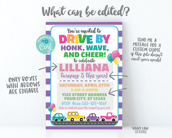 Drive By Party Invitation, Drive By Party Girl Drive By Party, Social Distancing Party, Drive By Birthday Invitation, Stay at Home Party Car