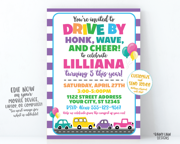 Drive By Party Invitation, Drive By Party Girl Drive By Party, Social Distancing Party, Drive By Birthday Invitation, Stay at Home Party Car