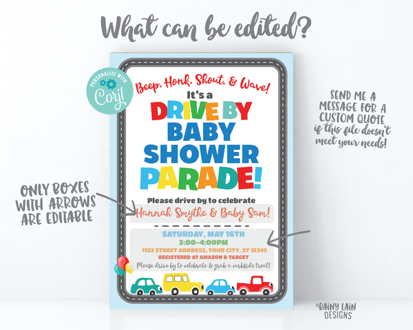 Drive By Baby Shower Invitation Boy Drive By Baby Shower Invite, Boy Baby Shower Drive By Parade, Social Distancing Baby Shower Car Parade