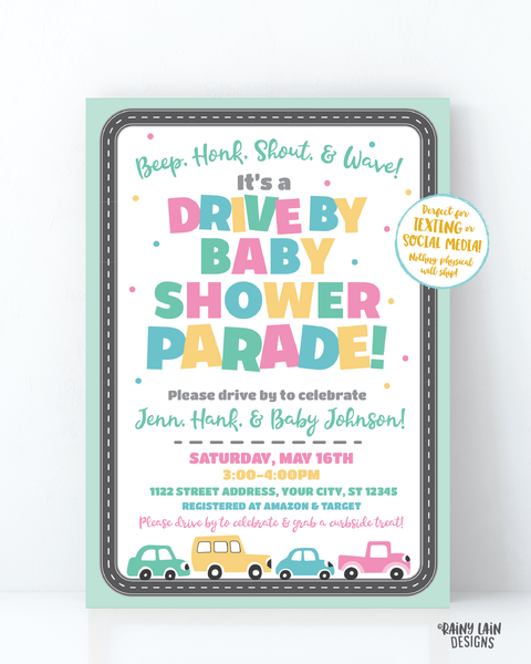 Drive By Baby Shower Invitation Neutral Drive By Baby Shower Invite Gender Neutral Baby Shower Drive By Parade Social Distancing Baby Shower