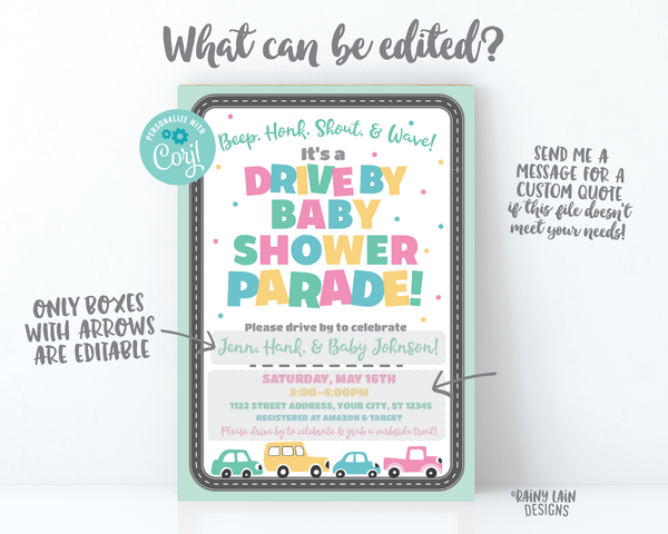 Drive By Baby Shower Invitation Neutral Drive By Baby Shower Invite Gender Neutral Baby Shower Drive By Parade Social Distancing Baby Shower