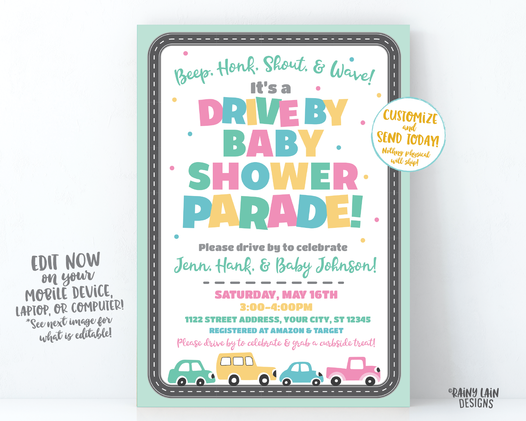 Drive By Baby Shower Invitation Neutral Drive By Baby Shower Invite Gender Neutral Baby Shower Drive By Parade Social Distancing Baby Shower