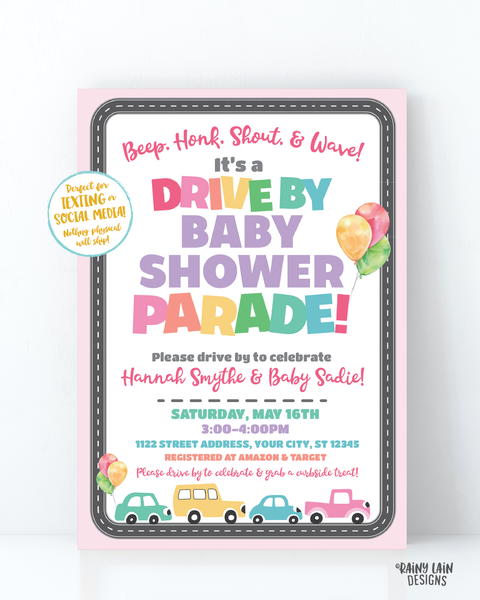 Drive By Baby Shower Invitation Girl Drive By Baby Shower Invite, Boy Baby Shower Drive By Parade, Social Distancing Baby Shower Car Parade