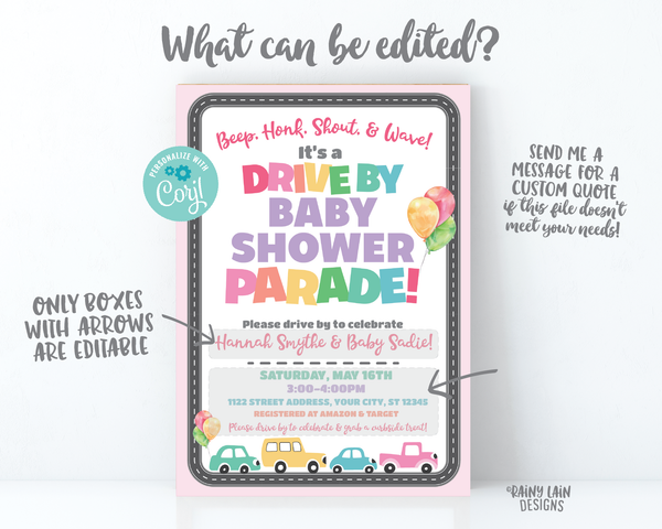 Drive By Baby Shower Invitation Girl Drive By Baby Shower Invite, Boy Baby Shower Drive By Parade, Social Distancing Baby Shower Car Parade
