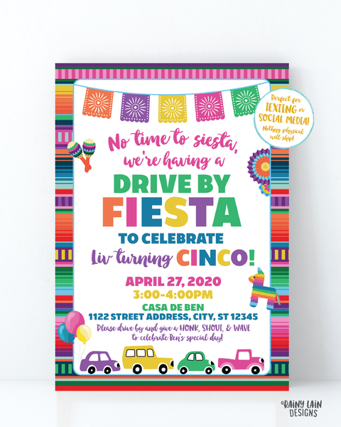 Drive By Fiesta Invitation, Drive By Party, Fiesta Drive By Invite, Social Distancing, Drive By Birthday Invitation, Stay at Home Party